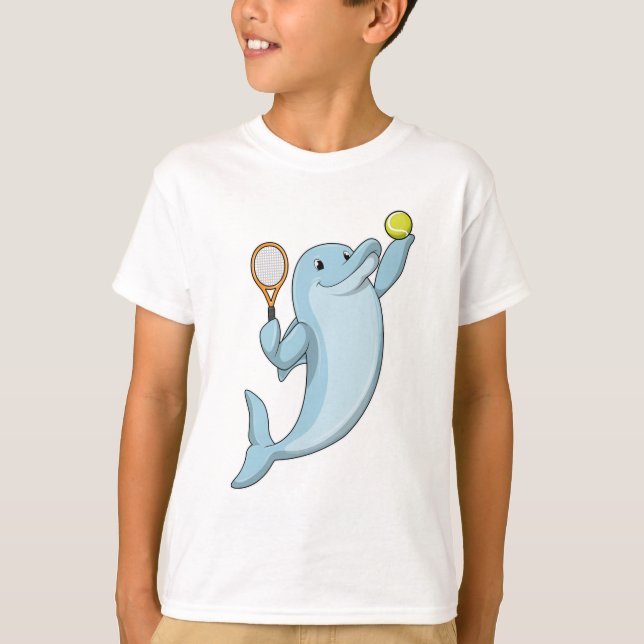 Dolphin at Tennis with Tennis racket T-Shirt (Front)