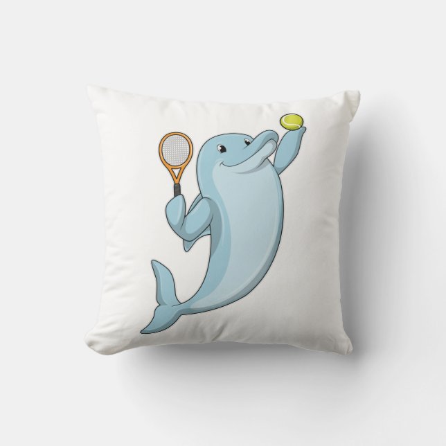 Dolphin at Tennis with Tennis racket Throw Pillow (Front)