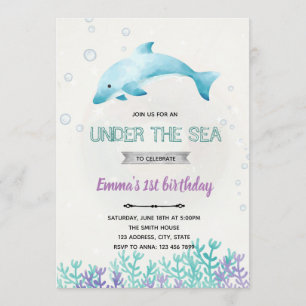 Dolphin baby shower girl invitation