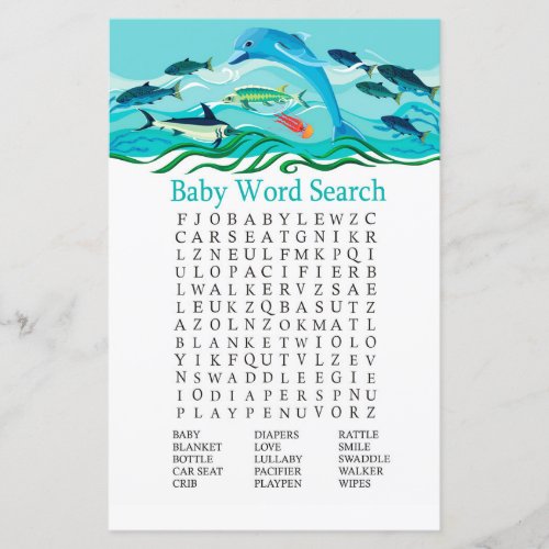 Dolphin Baby Shower Word Search Game