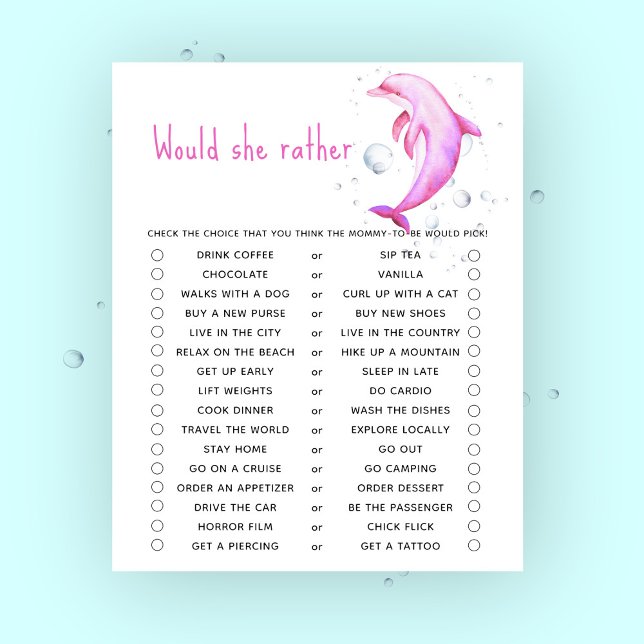 Dolphin baby shower Would she rather game (Creator Uploaded)