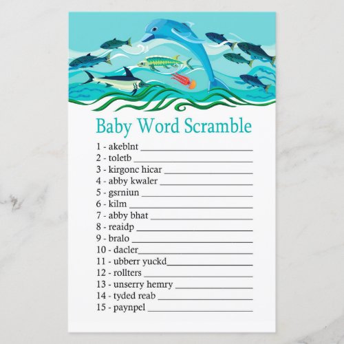 Dolphin Baby word scramble game