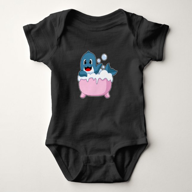 Dolphin Bathe Bathtub Baby Bodysuit (Front)
