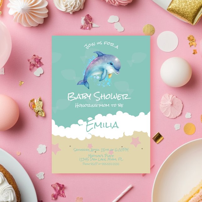 Dolphin Beach Ocean Baby Shower Invitation (Creator Uploaded)