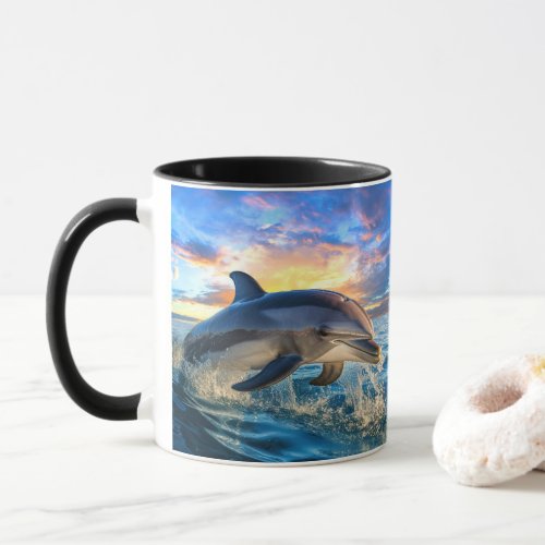 Dolphin Beach Ocean Sunset Action Coffee Mugs