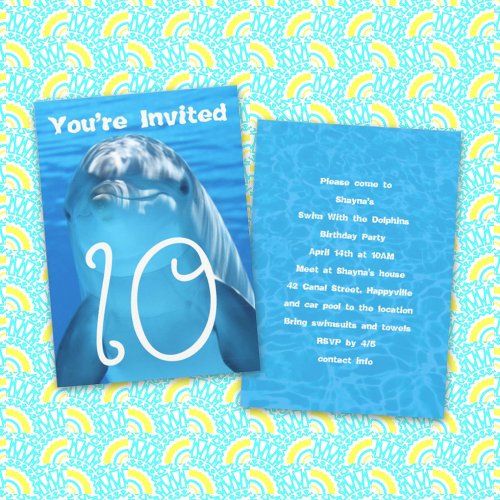 Dolphin Birthday Backyard Pool Party Invitation