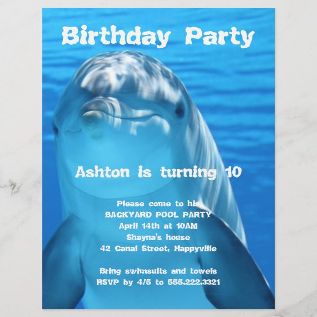 Dolphin Birthday Backyard Pool Party Invitation Flyer (Front)