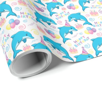Dolphin Birthday Gift Wrapping Paper in White