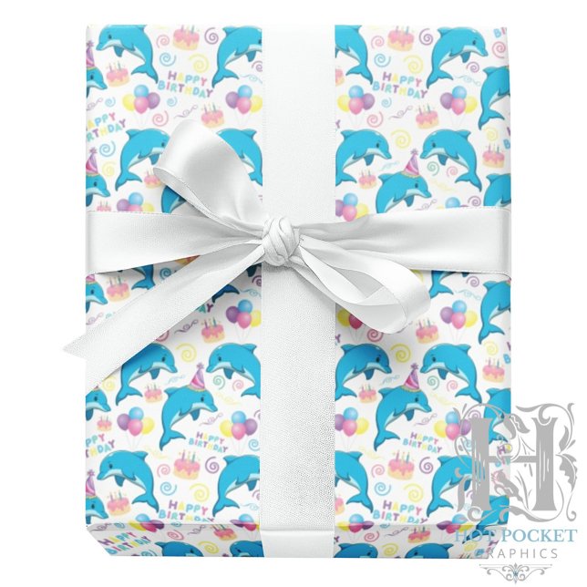 Dolphin Birthday Gift Wrapping Paper in White (Creator Uploaded)