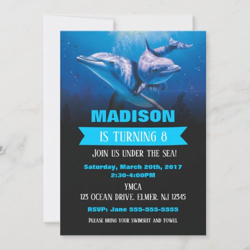 Dolphin Birthday Invitaion Pool Party Invite