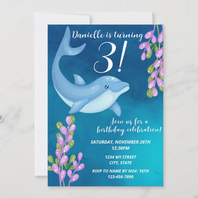 Dolphin Birthday Invitation (Front)