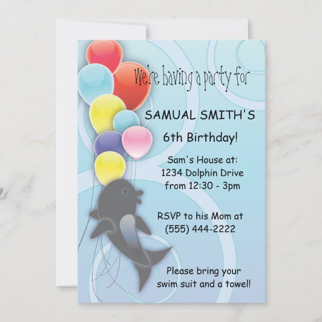 Dolphin Birthday Invitation (Front)