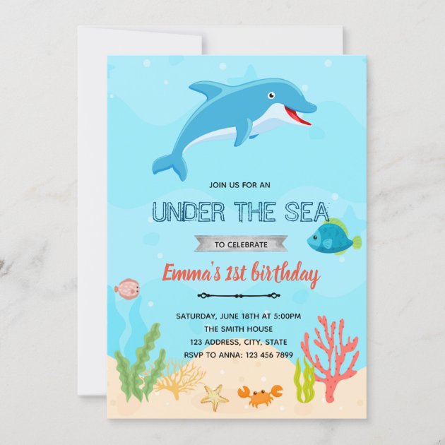 5 or 12 birthday invitation cards sea dolphin ref 369 
