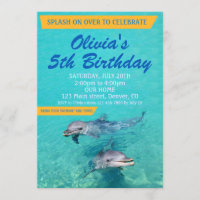 Dolphin birthday invitation Pool party invitation