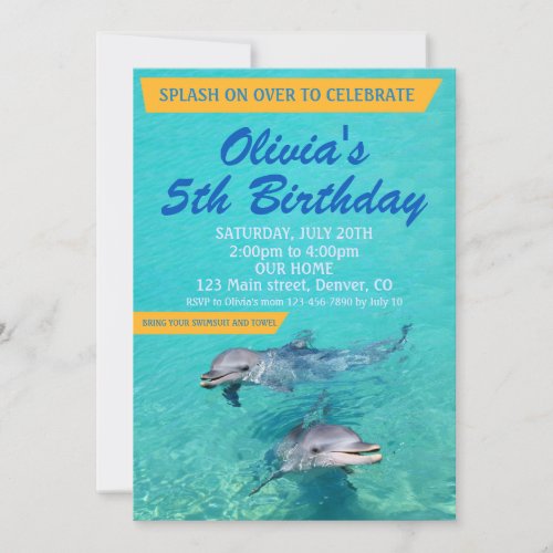 Dolphin birthday invitation Pool party invitation