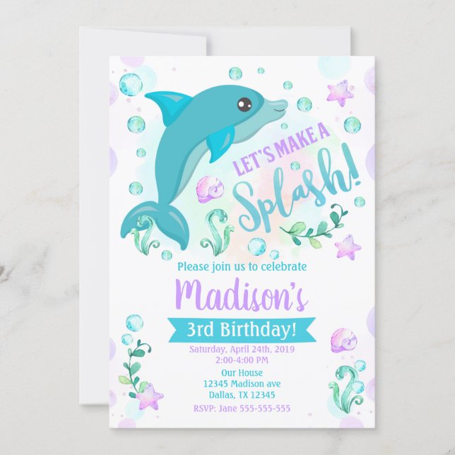 Dolphin Birthday Invitation / Swimming Pool Party (Front)