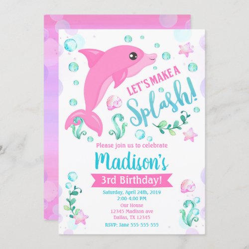 Dolphin Birthday Invitation  Swimming Pool Party