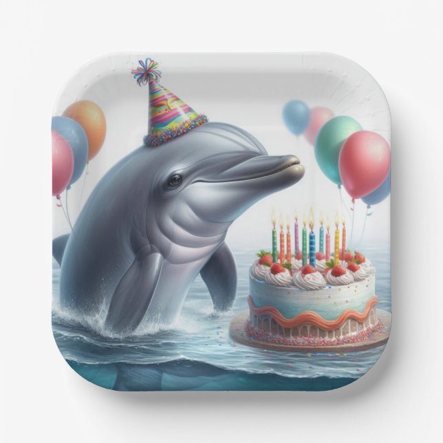Dolphin Birthday Paper Plates (Front)