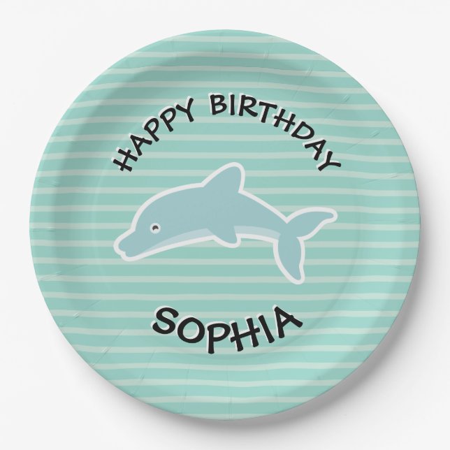 Dolphin Birthday Party Animals Paper Plates (Front)