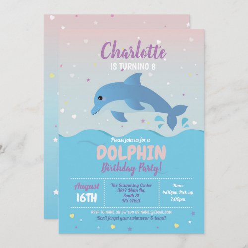Dolphin Birthday Party Beach Girls Ocean Invitation