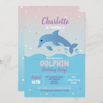 Dolphin Birthday Party Beach Girls Ocean Invitation by WOWWOWMEOW at Zazzle