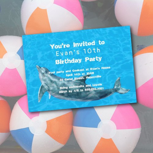 Dolphin Birthday Party Kids Pool Summer Invitation