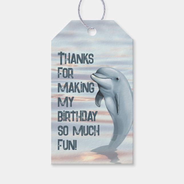 Dolphin Birthday Party Tie On Gift Tags (Front)