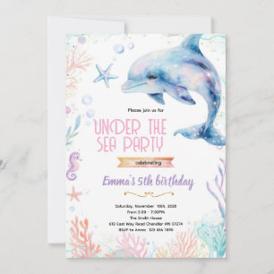 Dolphin birthday theme party invitation