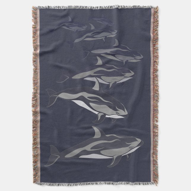 Dolphin Blanket White Sided Dolphin Throw Blanket (Front Vertical)