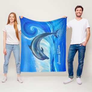 Dolphin Blankets Blue Ocean Wave Fleece