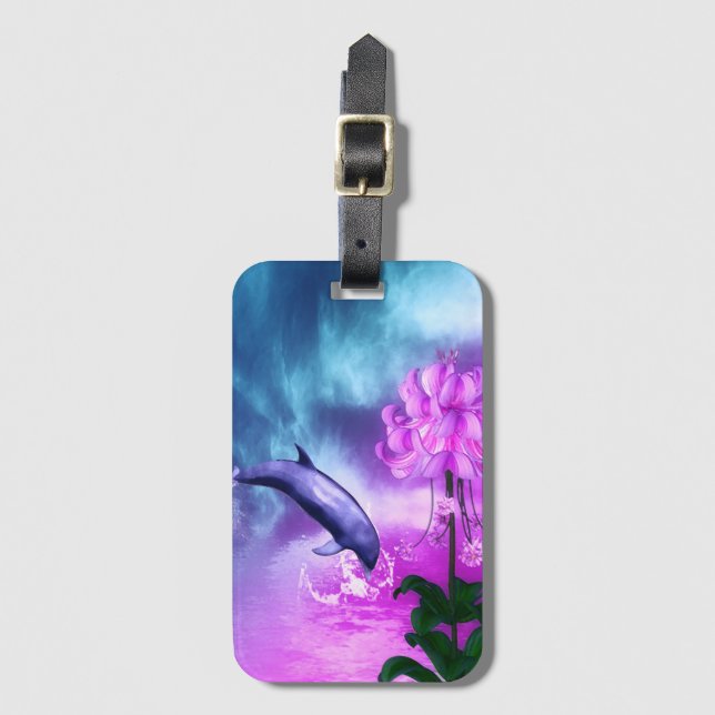 Dolphin Blossom Dreams Luggage Tag (Front Vertical)