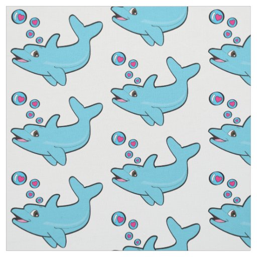 Dolphin Blowing Heart-Filled Bubbles Fabric