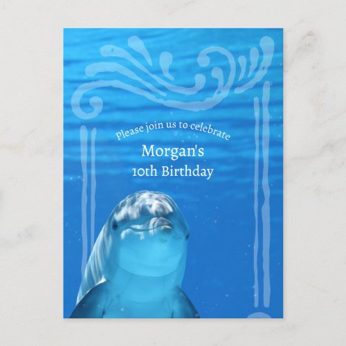 Dolphin Blue Ocean 10th Birthday Party Invitation Postcard