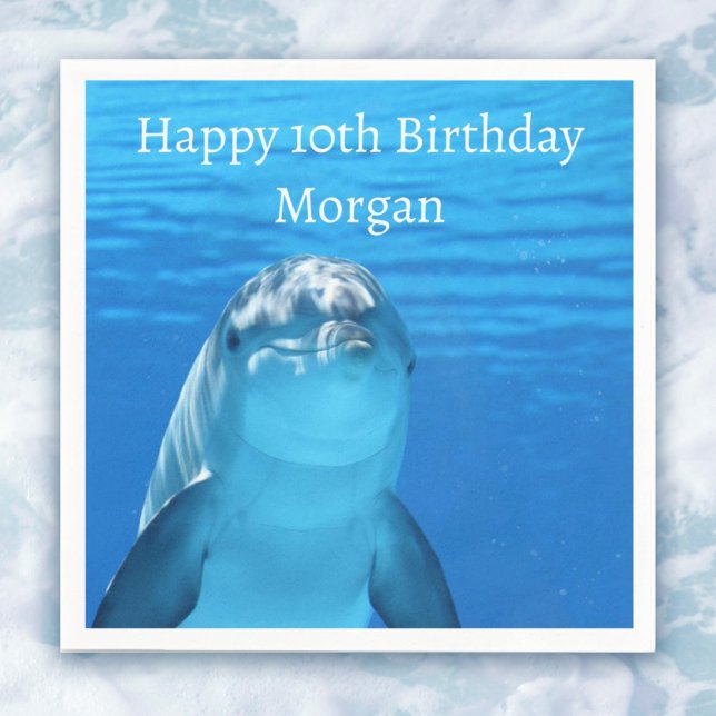 Dolphin Blue Ocean 10th Birthday Party Napkins (Dolphin Blue Ocean 10th Birthday Party Napkins
Name and age template Dolphin in the Blue Ocean)