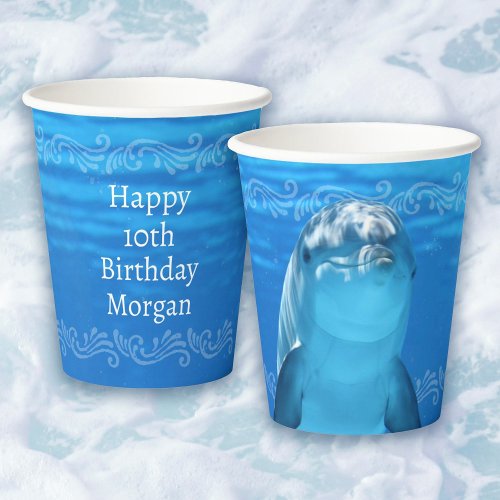 Dolphin Blue Ocean 10th Birthday Party Paper Cups