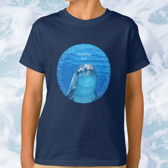 Dolphin Blue Ocean Birthday Party Boys or Girls T-Shirt (Dolphin Blue Ocean Birthday T-Shirt for the Birthday Boy or Girl. Template for name or other text.)