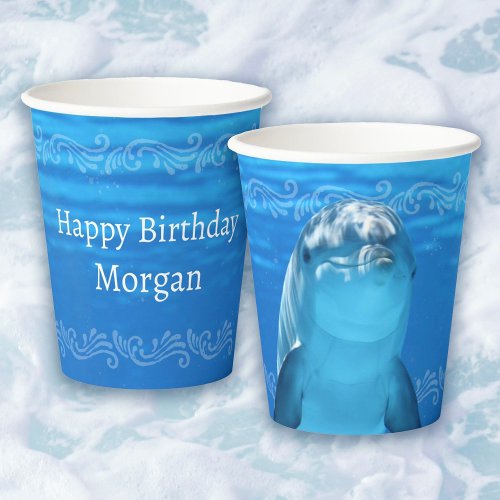 Dolphin Blue Ocean Birthday Party Paper Cups