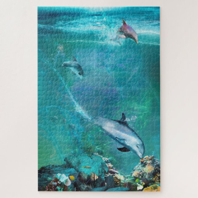 DOLPHIN BLUE OCEAN DIVERS JIGSAW PUZZLE (Vertical)