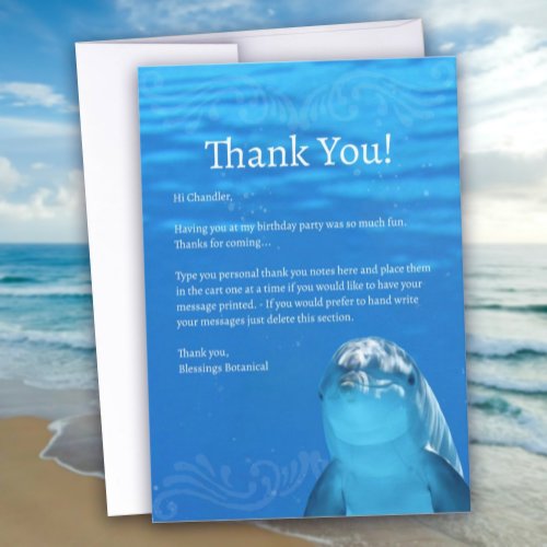 Dolphin Blue Ocean Flat Thank You Card