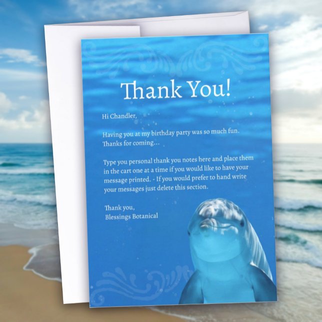 Dolphin Blue Ocean Flat Thank You Card (Dolphin Blue Ocean Flat Thank You Card)