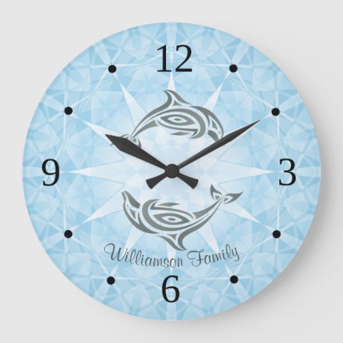Dolphin Blue White Star Customization Numbers Large Clock