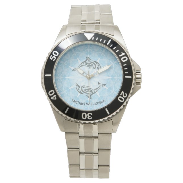 Dolphin Blue White Star Maritime Monogram Watch (Front)