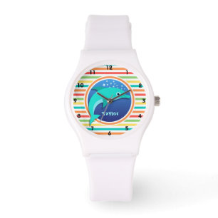 Dolphin; Bright Rainbow Stripes Watch