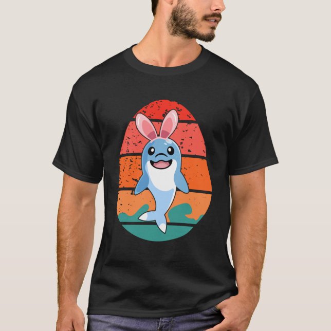 Dolphin Bunny Happy Easter Eggs Retro Men Women Ki T-Shirt (Front)