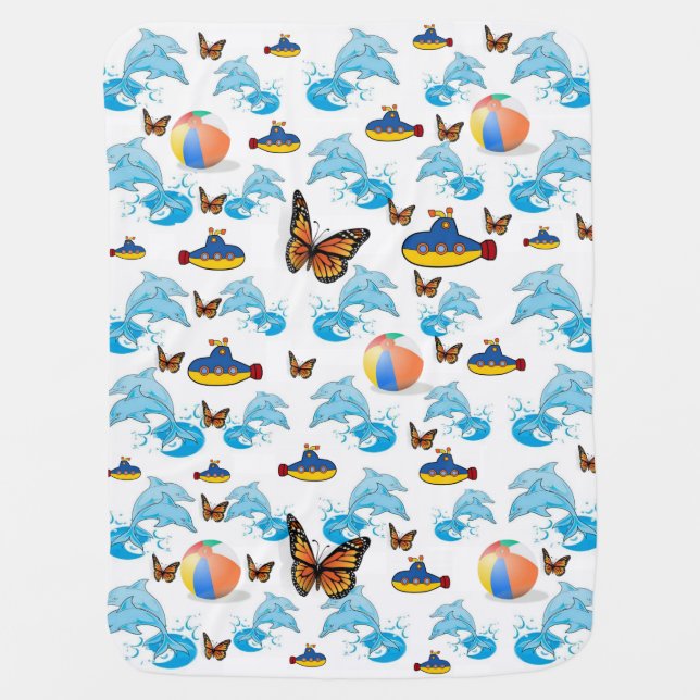 Dolphin Butterfly  Baby Blanket (Front)