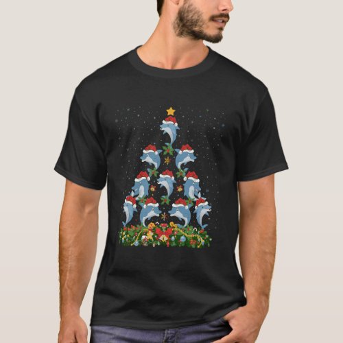 Dolphin Christmas Tree Gift Funny Christmas Dolphi T_Shirt