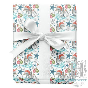 Dolphin Christmas Wrapping Paper in White