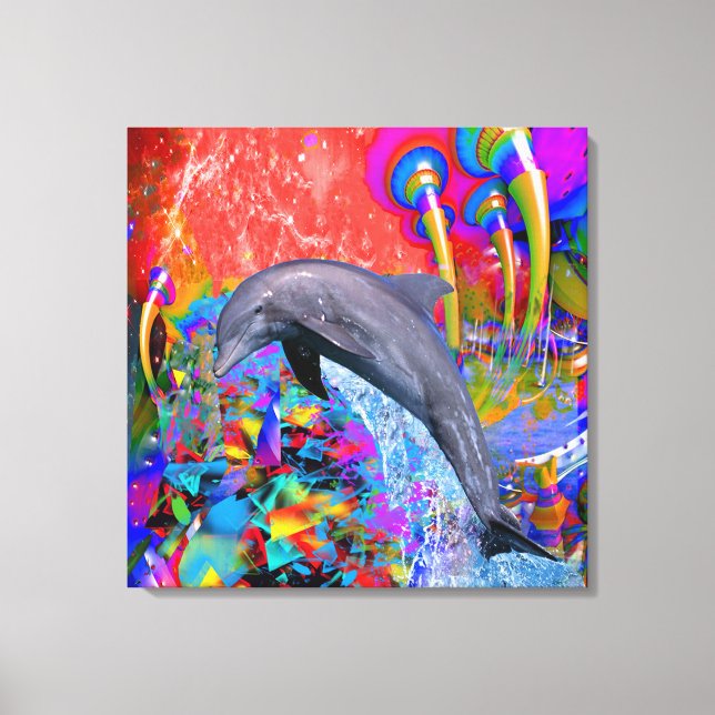 Dolphin Color Splash Canvas Print (Front)