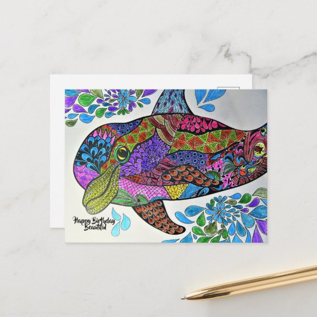 DOLPHIN COLORFUL | Coloring Book Postcard (Front/Back In Situ)