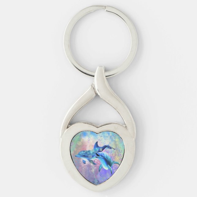 Dolphin Couple - Add Your Photo / Name - Keychain (Front)